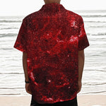 Red Stardust Universe Galaxy Space Print Textured Short Sleeve Shirt