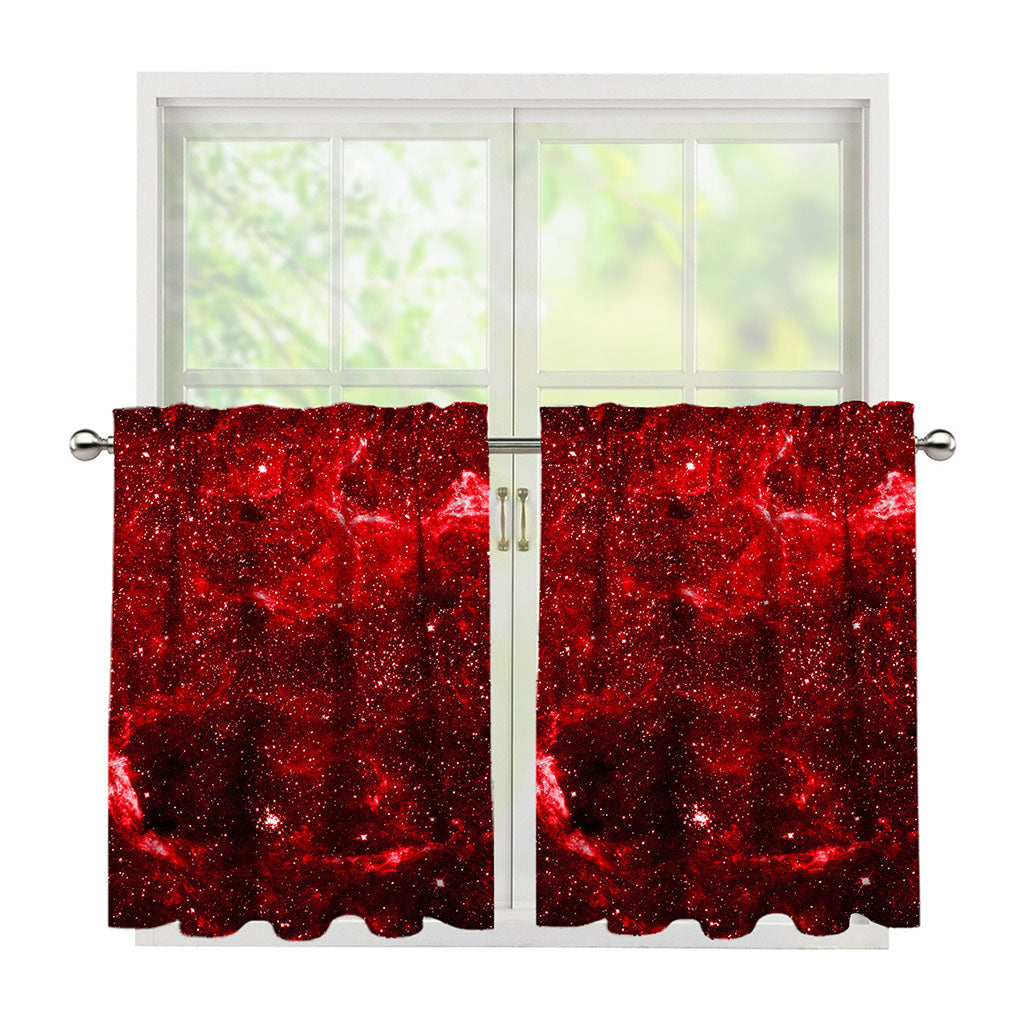 Red Stardust Universe Galaxy Space Print Tier Curtains