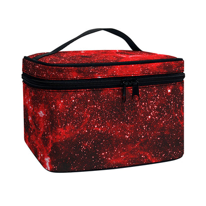 Red Stardust Universe Galaxy Space Print Travel Makeup Bag
