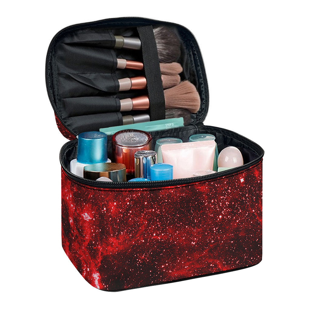 Red Stardust Universe Galaxy Space Print Travel Makeup Bag