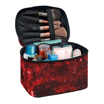 Red Stardust Universe Galaxy Space Print Travel Makeup Bag