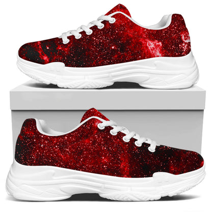 Red Stardust Universe Galaxy Space Print White Chunky Shoes