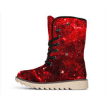 Red Stardust Universe Galaxy Space Print Winter Boots