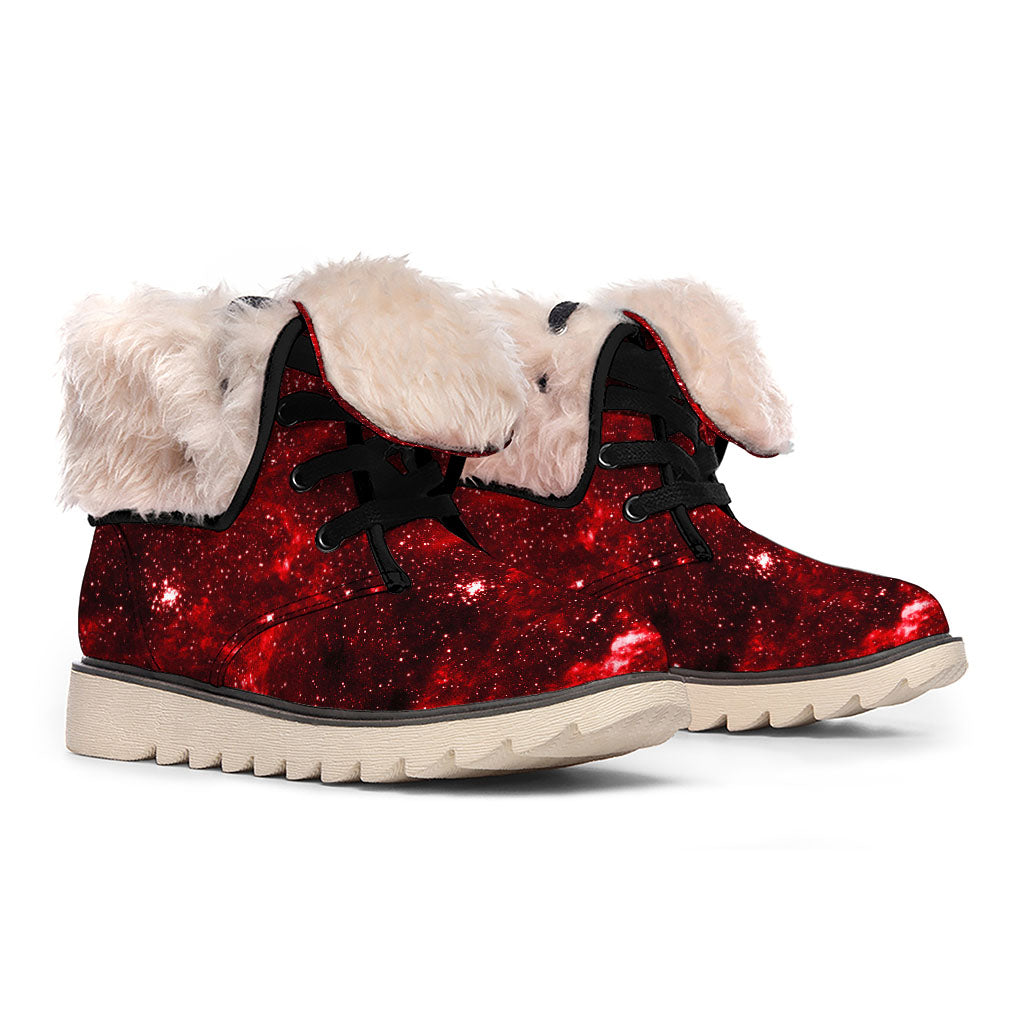 Red Stardust Universe Galaxy Space Print Winter Boots