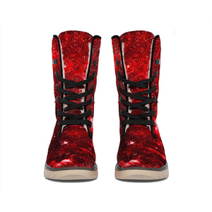 Red Stardust Universe Galaxy Space Print Winter Boots