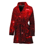 Red Stardust Universe Galaxy Space Print Women's Bathrobe