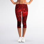 Red Stardust Universe Galaxy Space Print Women's Capri Leggings