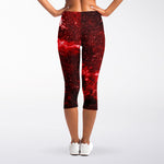 Red Stardust Universe Galaxy Space Print Women's Capri Leggings