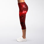 Red Stardust Universe Galaxy Space Print Women's Capri Leggings