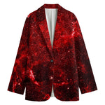 Red Stardust Universe Galaxy Space Print Women's Cotton Blazer