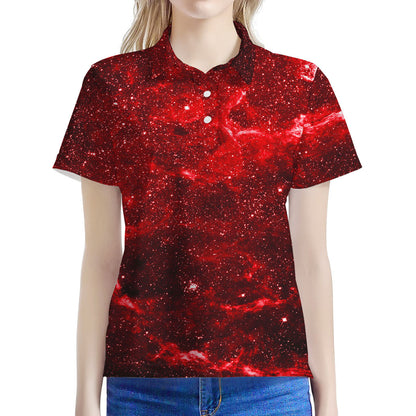 Red Stardust Universe Galaxy Space Print Women's Polo Shirt