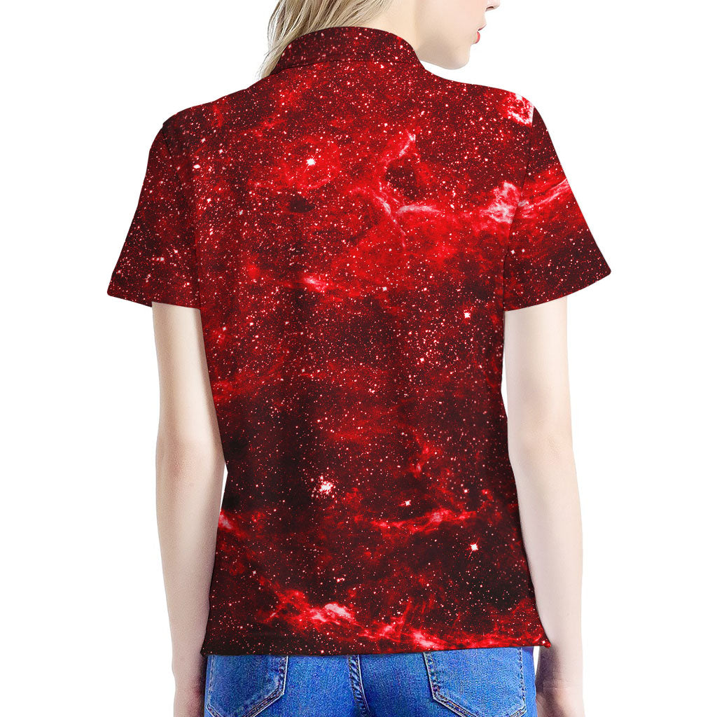 Red Stardust Universe Galaxy Space Print Women's Polo Shirt