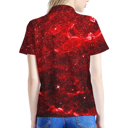 Red Stardust Universe Galaxy Space Print Women's Polo Shirt