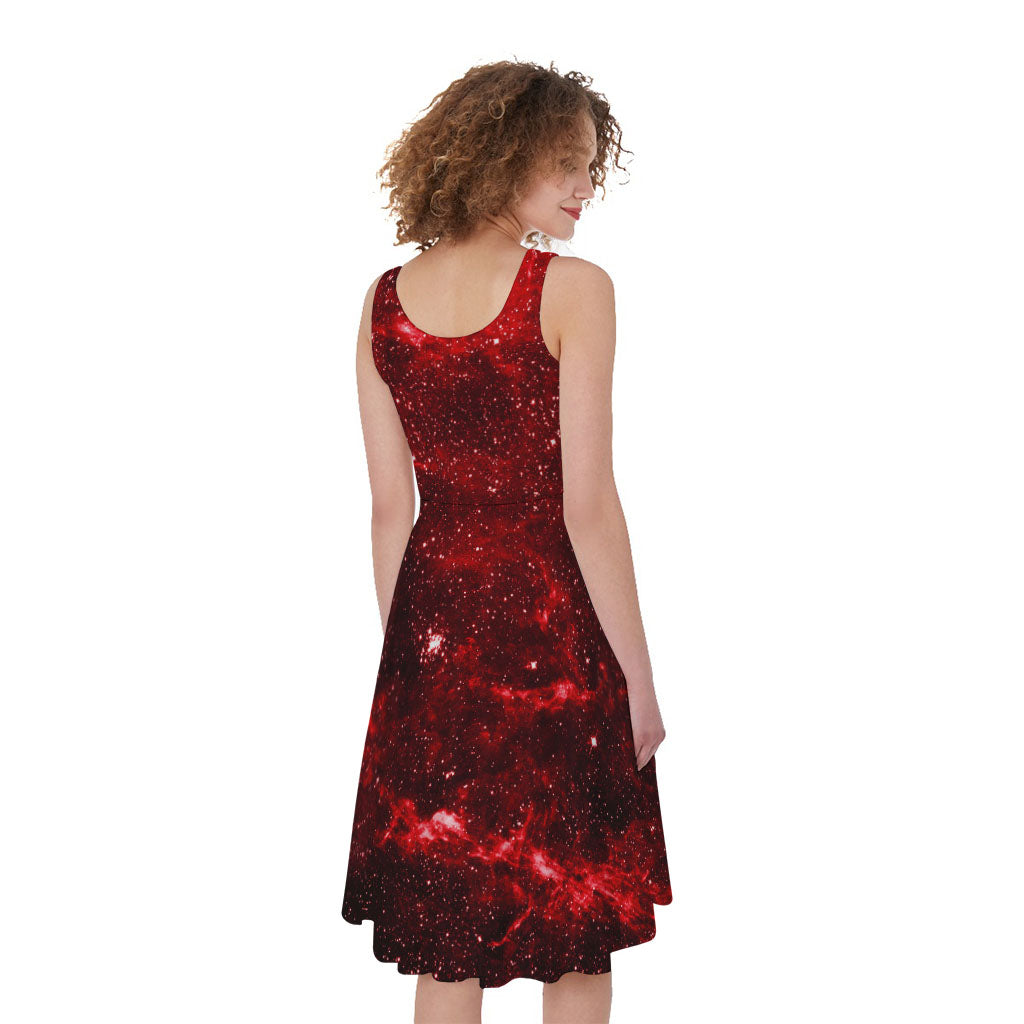 Red Stardust Universe Galaxy Space Print Women's Sleeveless Dress