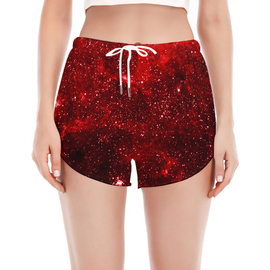 Red Stardust Universe Galaxy Space Print Women's Split Running Shorts