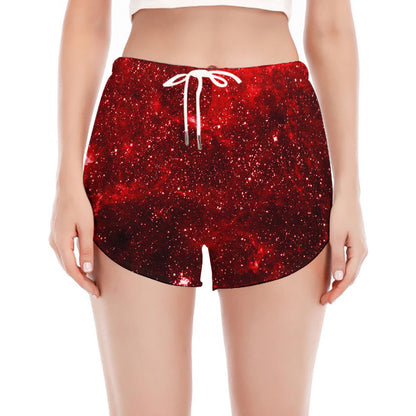 Red Stardust Universe Galaxy Space Print Women's Split Running Shorts