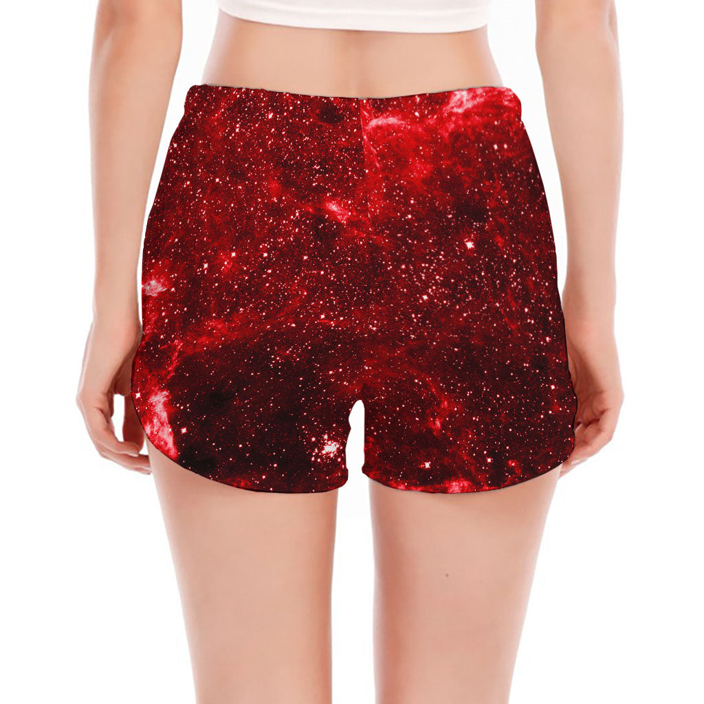 Red Stardust Universe Galaxy Space Print Women's Split Running Shorts