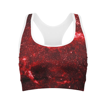 Red Stardust Universe Galaxy Space Print Women's Sports Bra