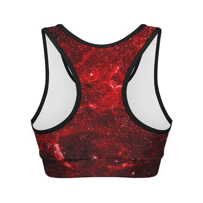 Red Stardust Universe Galaxy Space Print Women's Sports Bra