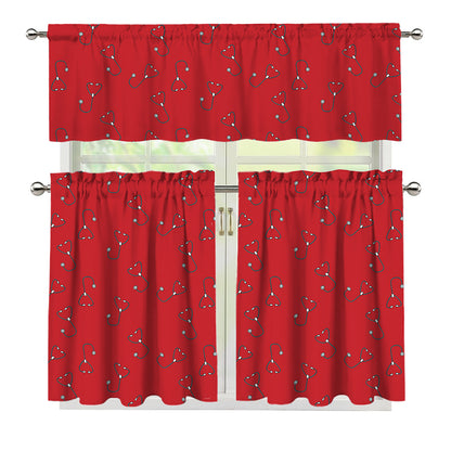 Red Stethoscope Pattern Print 3 Piece Kitchen Curtains