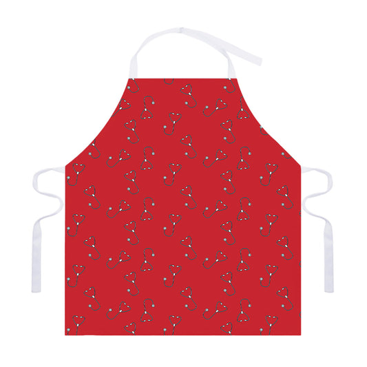Red Stethoscope Pattern Print Adjustable Apron