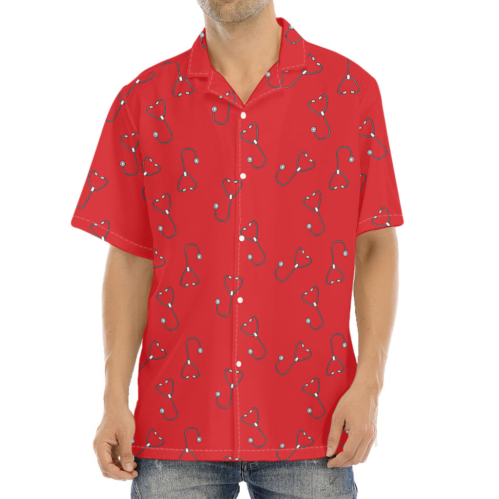 Red Stethoscope Pattern Print Aloha Shirt