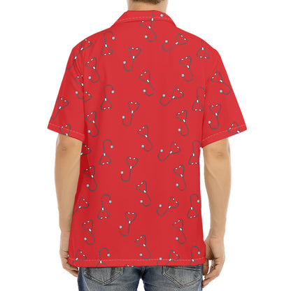 Red Stethoscope Pattern Print Aloha Shirt