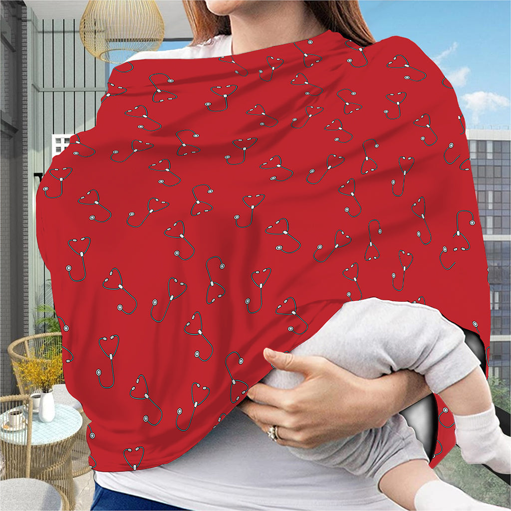 Red Stethoscope Pattern Print Baby Seat Cover
