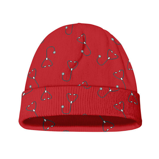 Red Stethoscope Pattern Print Beanie