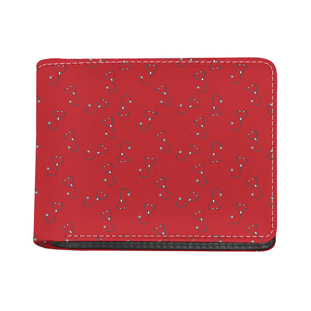 Red Stethoscope Pattern Print Bifold Wallet