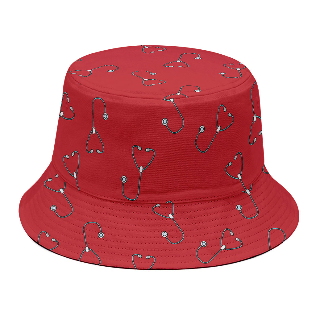 Red Stethoscope Pattern Print Bucket Hat