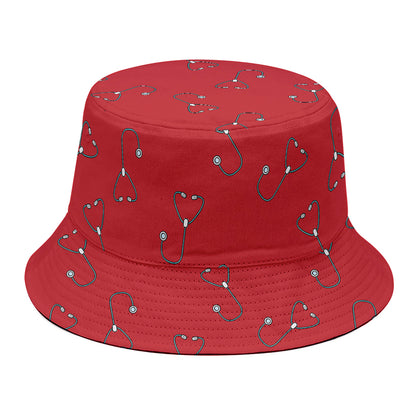 Red Stethoscope Pattern Print Bucket Hat