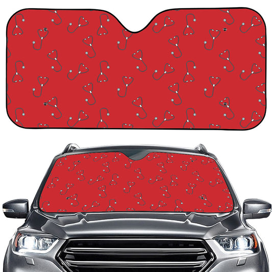 Red Stethoscope Pattern Print Car Windshield Sun Shade