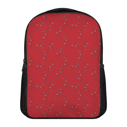 Red Stethoscope Pattern Print Casual Backpack