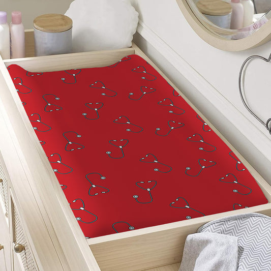 Red Stethoscope Pattern Print Changing Pad Cover