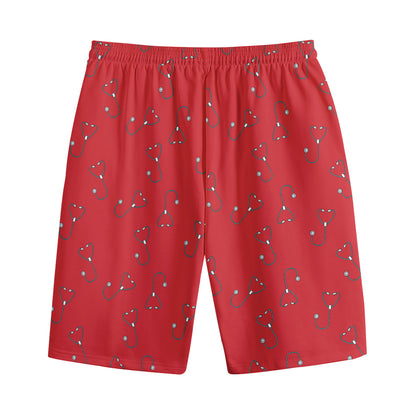 Red Stethoscope Pattern Print Cotton Shorts