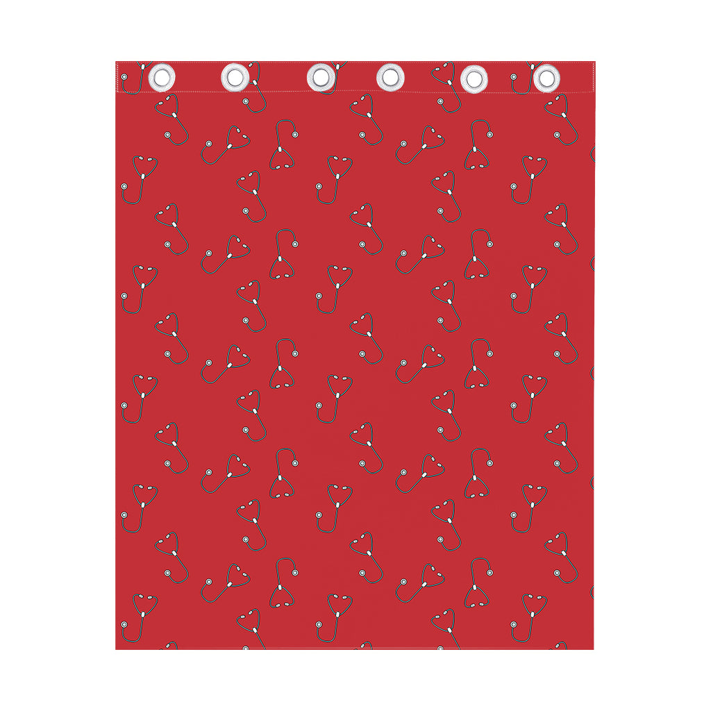 Red Stethoscope Pattern Print Curtain