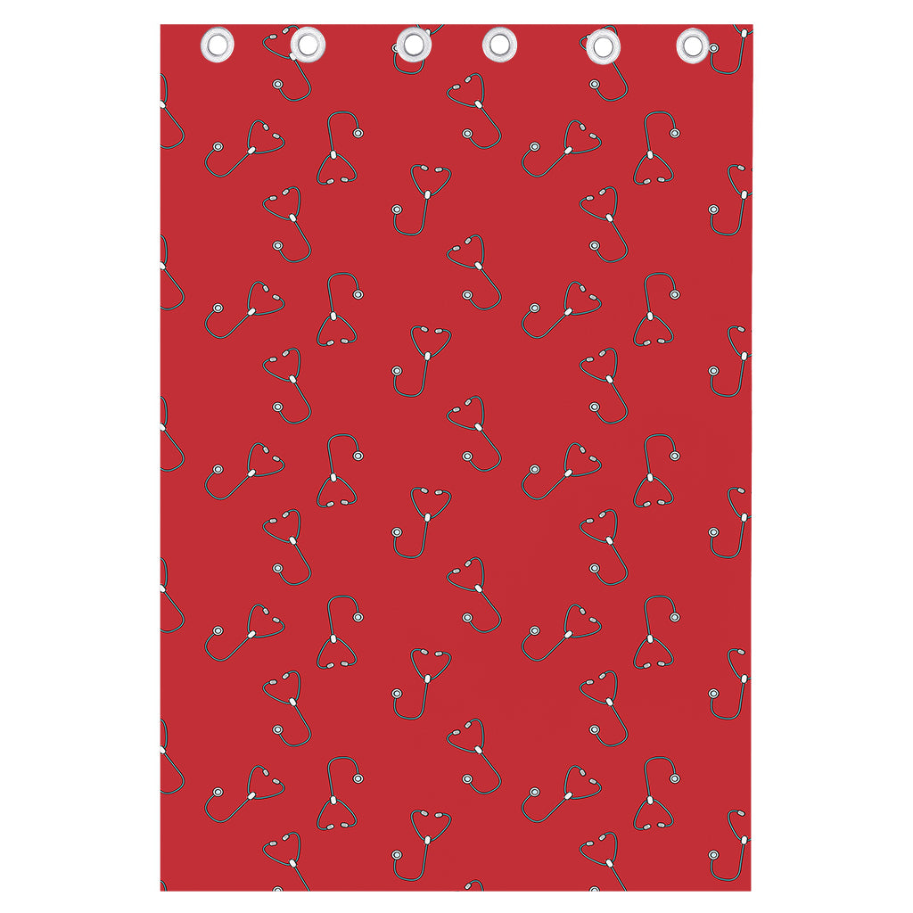 Red Stethoscope Pattern Print Curtain