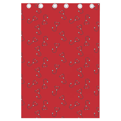 Red Stethoscope Pattern Print Curtain