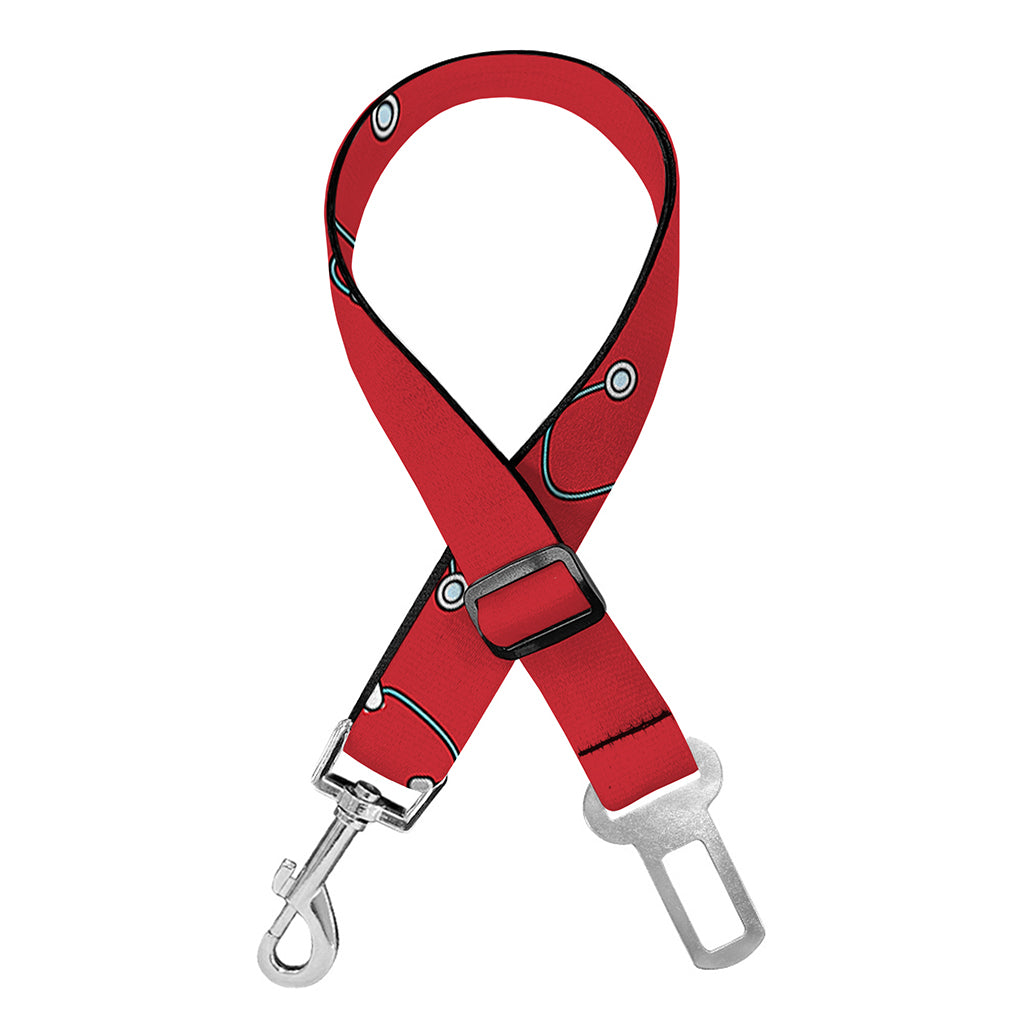 Red Stethoscope Pattern Print Dog Seat Belt
