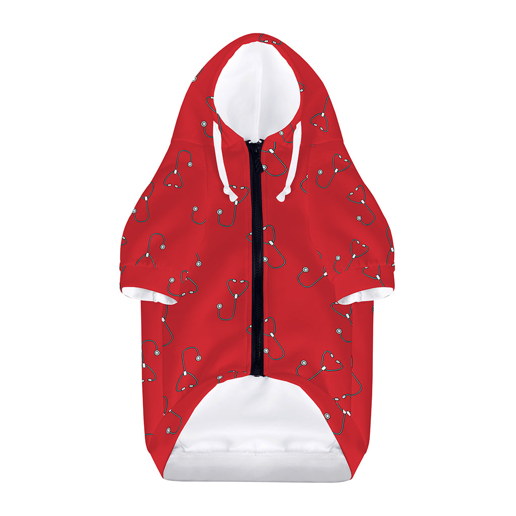 Red Stethoscope Pattern Print Dog Zip Up Hoodie
