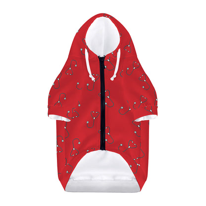 Red Stethoscope Pattern Print Dog Zip Up Hoodie