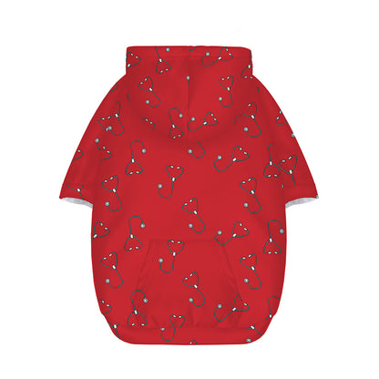 Red Stethoscope Pattern Print Dog Zip Up Hoodie