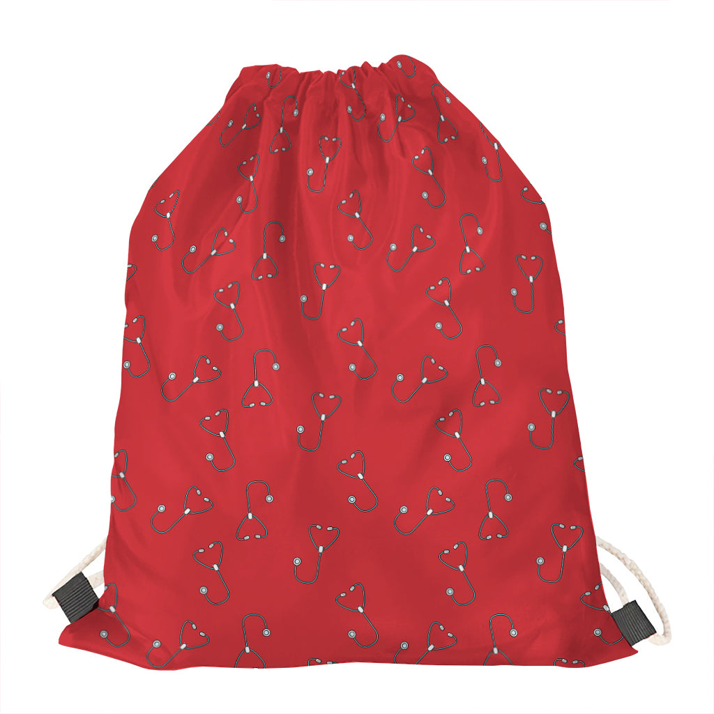 Red Stethoscope Pattern Print Drawstring Bag