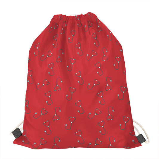 Red Stethoscope Pattern Print Drawstring Bag