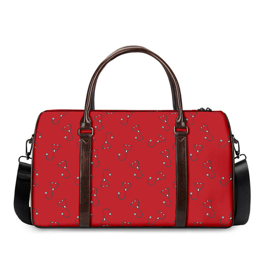 Red Stethoscope Pattern Print Duffle Bag