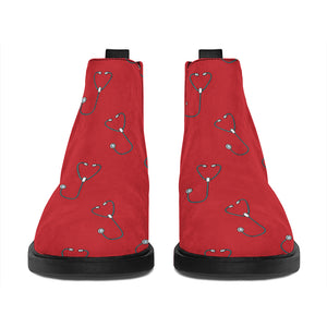 Red Stethoscope Pattern Print Flat Ankle Boots