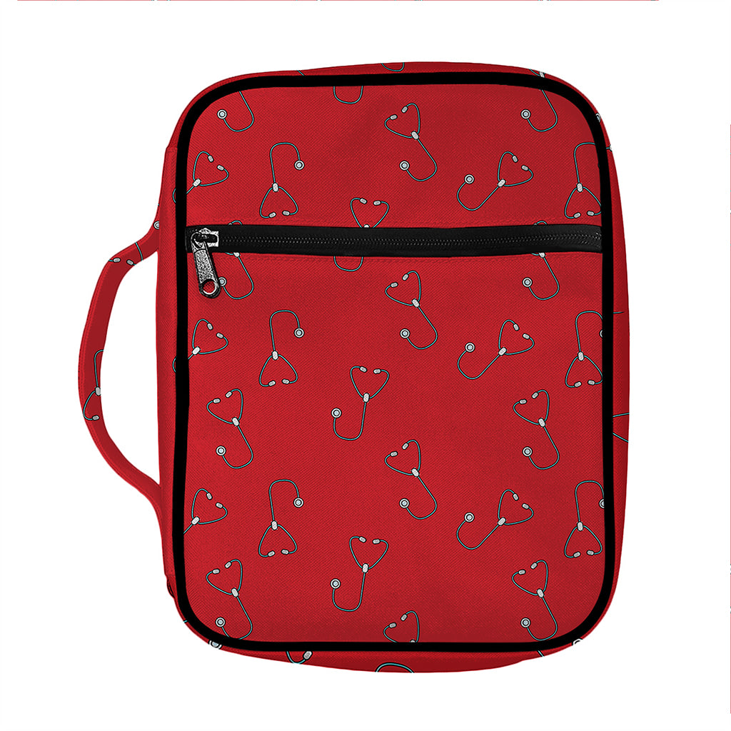 Red Stethoscope Pattern Print Front Pocket Bible Bag