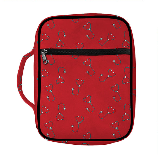 Red Stethoscope Pattern Print Front Pocket Bible Bag
