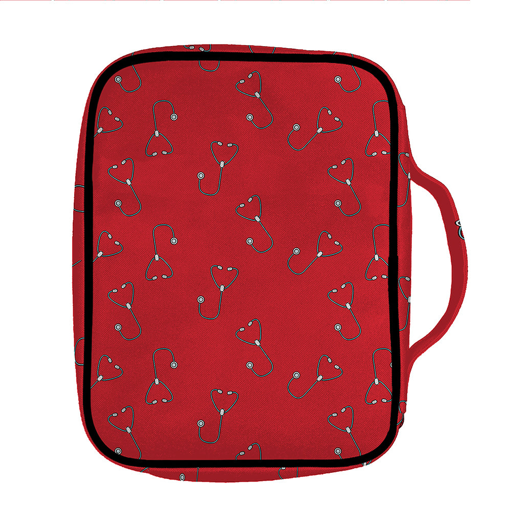 Red Stethoscope Pattern Print Front Pocket Bible Bag